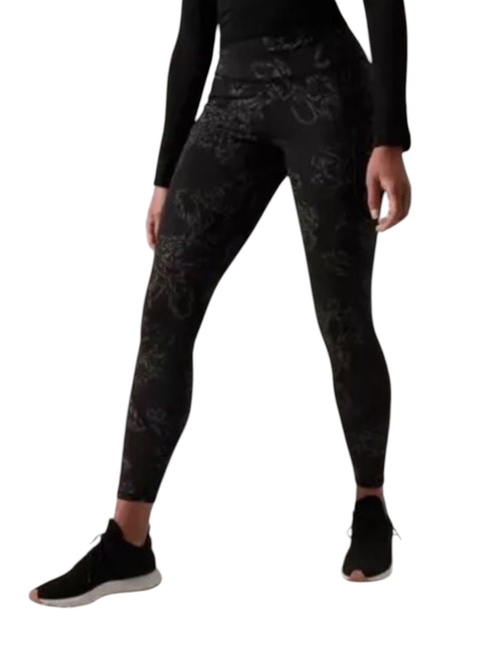Athleta “Rainier” Reflective Tight — Size Small — Black Floral — Like New